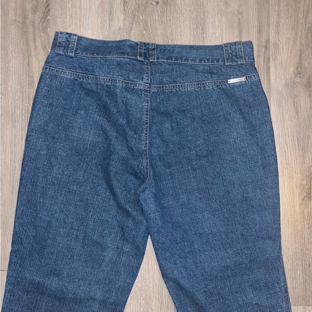 DKNY vintage flared wide leg jeans women’s size 8 raw hem Y2K denim blue jeans - Picture 11 of 12